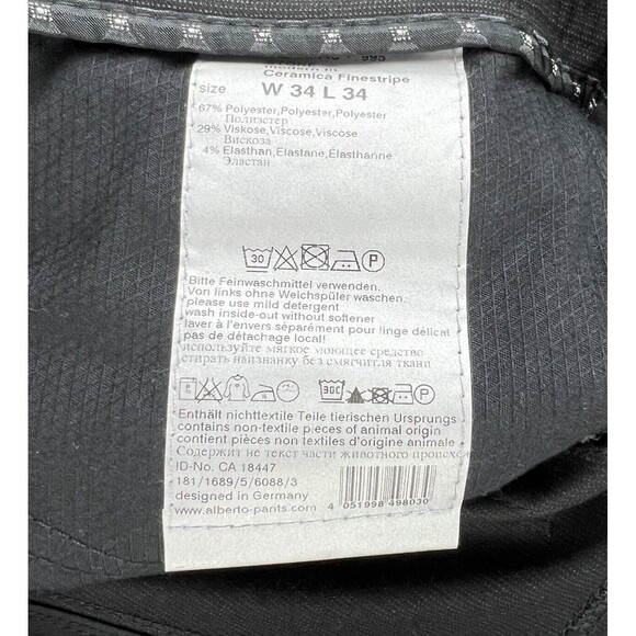 Alberto Ceramica Pants Mens Stone Modern Fit Black Pinstripe Stretch Sz 34x27.5 - Picture 8 of 9